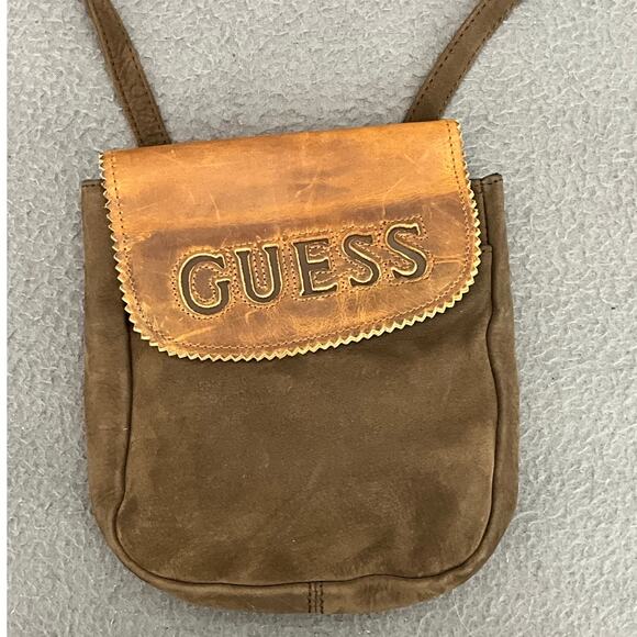 Vintage Guess Brown Tooled Leather Crossbody Boho Saddle Bag Purse - Picture 7 of 11